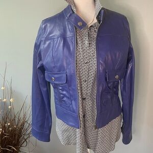 Vega Jeans Women’s Faux Leather Jacket LG Purple Blue Moto Zip Pockets Retro Y2K